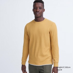 Tricko Uniqlo Waffle Crew Neck Long-Sleeve Panske Žlté Slovensko | B887969