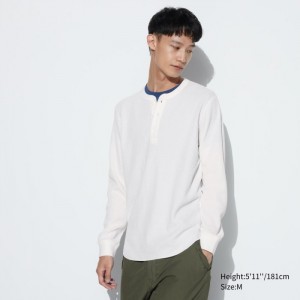Tricko Uniqlo Waffle Henley Neck Long-Sleeve (2022 Edition) Panske Biele Slovensko | U459273