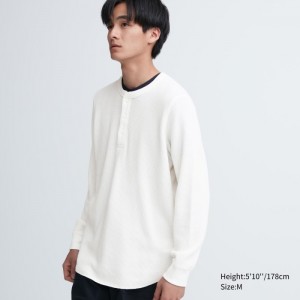 Tricko Uniqlo Waffle Henley Neck Long-Sleeve Panske Biele Slovensko | P502381
