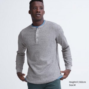 Tricko Uniqlo Waffle Henley Neck Long-Sleeve Panske Siva Slovensko | N660170