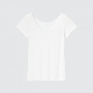 Spodné Tričká Uniqlo AIRism Scoop Neck Kratke-Sleeve T-Shirt Damske Biele Slovensko | V221640