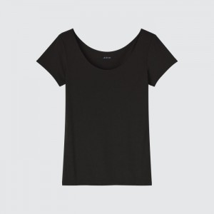 Spodné Tričká Uniqlo AIRism Scoop Neck Kratke-Sleeve T-Shirt Damske Čierne Slovensko | L113972