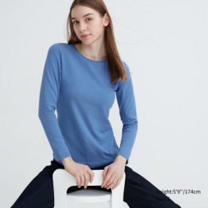 Spodné Tričká Uniqlo HEATTECH Bavlnene Crew Neck Long-Sleeve T-Shirt (Extra Warm) Damske Modre Slovensko | X986659