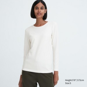 Spodné Tričká Uniqlo HEATTECH Bavlnene Crew Neck Long-Sleeve T-Shirt (Extra Warm) Damske Biele Slovensko | P842731