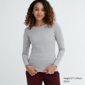 Spodné Tričká Uniqlo HEATTECH Bavlnene Crew Neck Long-Sleeve T-Shirt (Extra Warm) Damske Siva Slovensko | V913948