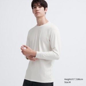 Spodné Tričká Uniqlo HEATTECH Bavlnene Crew Neck Long-Sleeve T-Shirt (Extra Warm) Panske Biele Slovensko | T642652