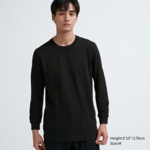 Spodné Tričká Uniqlo HEATTECH Bavlnene Crew Neck Long-Sleeve T-Shirt (Extra Warm) Panske Čierne Slovensko | T765321