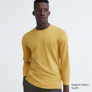 Spodné Tričká Uniqlo HEATTECH Bavlnene Crew Neck Long-Sleeve T-Shirt (Extra Warm) Panske Žlté Slovensko | Z959165