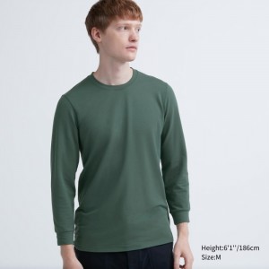 Spodné Tričká Uniqlo HEATTECH Bavlnene Crew Neck Long-Sleeve T-Shirt (Extra Warm) Panske Olivovo Zelená Slovensko | H453550