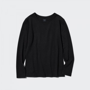 Spodné Tričká Uniqlo HEATTECH Bavlnene Crew Neck Long-Sleeve T-Shirt (Extra Warm) (2022 Edition) Damske Čierne Slovensko | Q666429