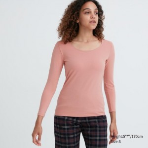Spodné Tričká Uniqlo HEATTECH Bavlnene Scoop Neck Long-Sleeve T-Shirt (Extra Warm) Damske Ruzove Slovensko | I443789