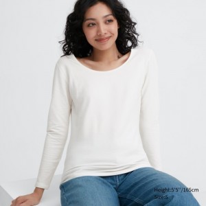 Spodné Tričká Uniqlo HEATTECH Bavlnene Scoop Neck Long-Sleeve T-Shirt (Extra Warm) Damske Biele Slovensko | S976578