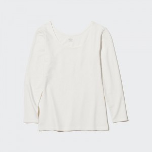 Spodné Tričká Uniqlo HEATTECH Bavlnene Scoop Neck Long-Sleeve T-Shirt (Extra Warm) (2022 Edition) Damske Biele Slovensko | E223818
