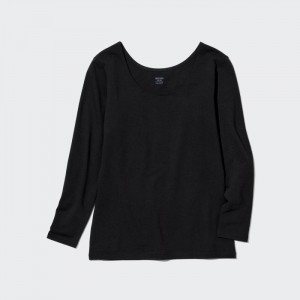 Spodné Tričká Uniqlo HEATTECH Bavlnene Scoop Neck Long-Sleeve T-Shirt (Extra Warm) (2022 Edition) Damske Čierne Slovensko | T147823