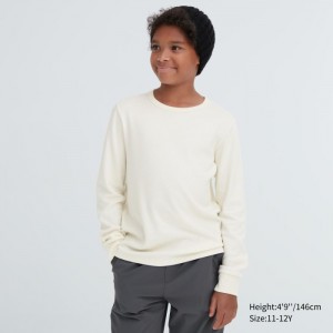 Spodné Tričká Uniqlo HEATTECH Bavlnene Waffle T-Shirt (Extra Warm) Detske Biele Slovensko | U831241