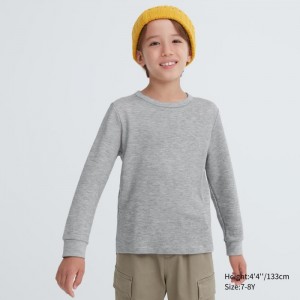 Spodné Tričká Uniqlo HEATTECH Bavlnene Waffle T-Shirt (Extra Warm) Detske Siva Slovensko | L573480