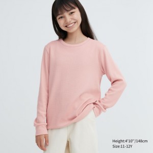 Spodné Tričká Uniqlo HEATTECH Bavlnene Waffle T-Shirt (Extra Warm) Detske Ruzove Slovensko | N736219