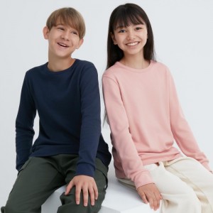 Spodné Tričká Uniqlo HEATTECH Bavlnene Waffle T-Shirt (Extra Warm) Detske Námornícka Modrá Slovensko | L232389