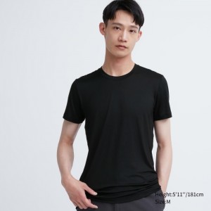 Spodné Tričká Uniqlo HEATTECH Crew Neck Kratke-Sleeve T-Shirt Panske Čierne Slovensko | G265462