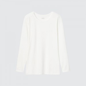 Spodné Tričká Uniqlo HEATTECH Crew Neck Long-Sleeve T-Shirt (2022 Edition) Damske Biele Slovensko | E887660