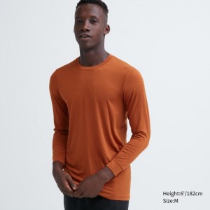 Spodné Tričká Uniqlo HEATTECH Crew Neck Long-Sleeve T-Shirt Panske Tmavo Oranžové Slovensko | X367913