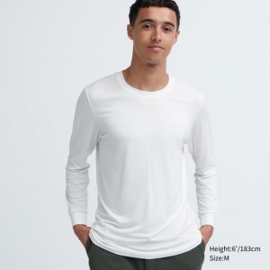 Spodné Tričká Uniqlo HEATTECH Crew Neck Long-Sleeve T-Shirt Panske Biele Slovensko | X913476
