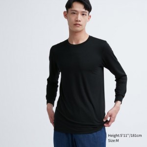 Spodné Tričká Uniqlo HEATTECH Crew Neck Long-Sleeve T-Shirt Panske Čierne Slovensko | K687994