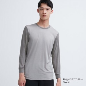 Spodné Tričká Uniqlo HEATTECH Crew Neck Long-Sleeve T-Shirt (Color Block) Panske Siva Slovensko | G912549