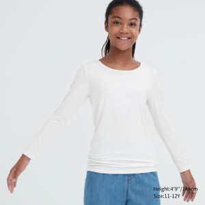 Spodné Tričká Uniqlo HEATTECH Scoop Neck Long-Sleeve T-Shirt Detske Biele Slovensko | X982810