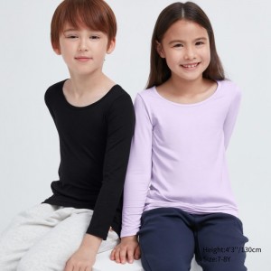 Spodné Tričká Uniqlo HEATTECH Scoop Neck Long-Sleeve T-Shirt Detske Čierne Slovensko | C518306