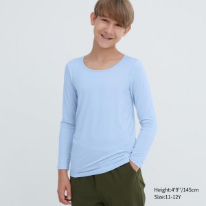 Spodné Tričká Uniqlo HEATTECH Scoop Neck Long-Sleeve T-Shirt Detske Svetlo Modre Slovensko | B716215