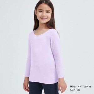 Spodné Tričká Uniqlo HEATTECH Scoop Neck Long-Sleeve T-Shirt Detske Svetlo Nachový Slovensko | D271310