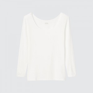 Spodné Tričká Uniqlo HEATTECH Scoop Neck Long-Sleeve T-Shirt (2022 Edition) Damske Biele Slovensko | A804606