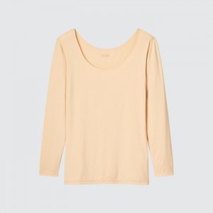 Spodné Tričká Uniqlo HEATTECH Scoop Neck Long-Sleeve T-Shirt (2022 Edition) Damske Béžové Slovensko | I088199