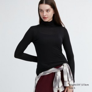 Spodné Tričká Uniqlo HEATTECH Ultra Light Turtleneck Long-Sleeve T-Shirt Damske Čierne Slovensko | G550207