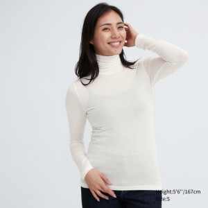 Spodné Tričká Uniqlo HEATTECH Ultra Light Turtleneck Long-Sleeve T-Shirt Damske Biele Slovensko | E256164