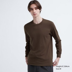 Spodné Tričká Uniqlo HEATTECH Ultra Warm Crew Neck Long-Sleeve T-Shirt Panske Tmavo Hnede Slovensko | L030677