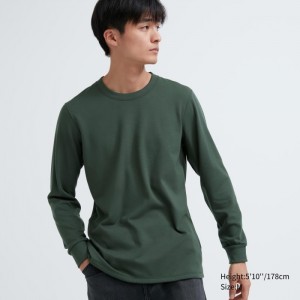 Spodné Tričká Uniqlo HEATTECH Ultra Warm Crew Neck Long-Sleeve T-Shirt Panske Tmavo Zelene Slovensko | B324612