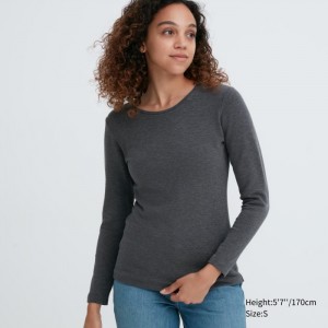 Spodné Tričká Uniqlo HEATTECH Ultra Warm Crew Neck Long-Sleeve T-Shirt Damske Tmavo Siva Slovensko | O294017