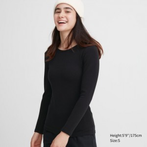 Spodné Tričká Uniqlo HEATTECH Ultra Warm Crew Neck Long-Sleeve T-Shirt Damske Čierne Slovensko | F293826