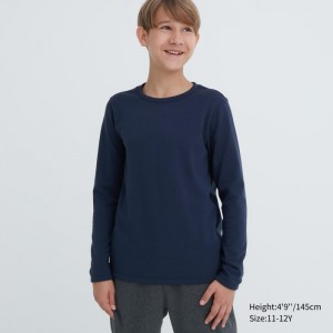 Spodné Tričká Uniqlo HEATTECH Ultra Warm Crew Neck T-Shirt Detske Námornícka Modrá Slovensko | U620144