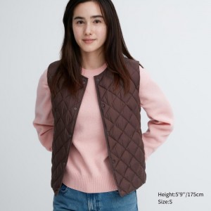 Vesta Uniqlo PUFFTECH Prešívané (Warm Polstrované) Damske Tmavo Hnede Slovensko | C467973
