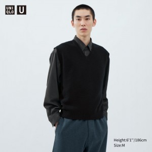 Vesta Uniqlo Premium Lambswool V-Neck Panske Čierne Slovensko | H216186