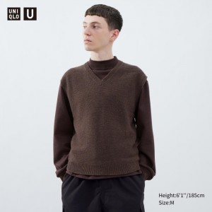 Vesta Uniqlo Premium Lambswool V-Neck Panske Hnede Slovensko | J949309